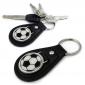 Leather keychain with round and epoxy domed soccer design printed emblem